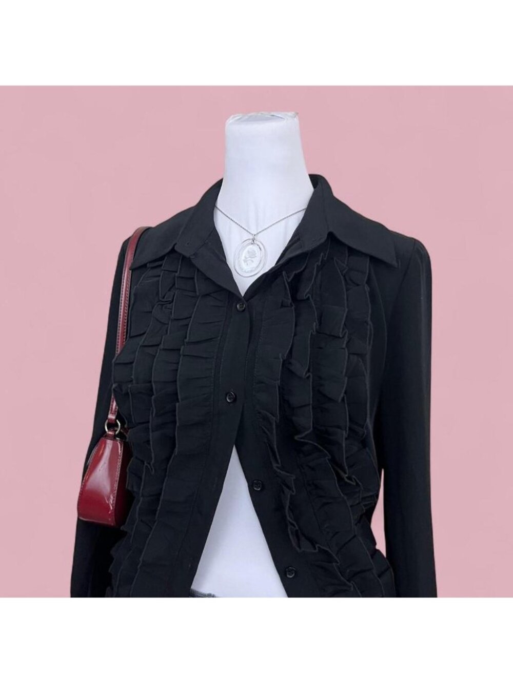 black ruffle goth grunge whimsygoth button up top